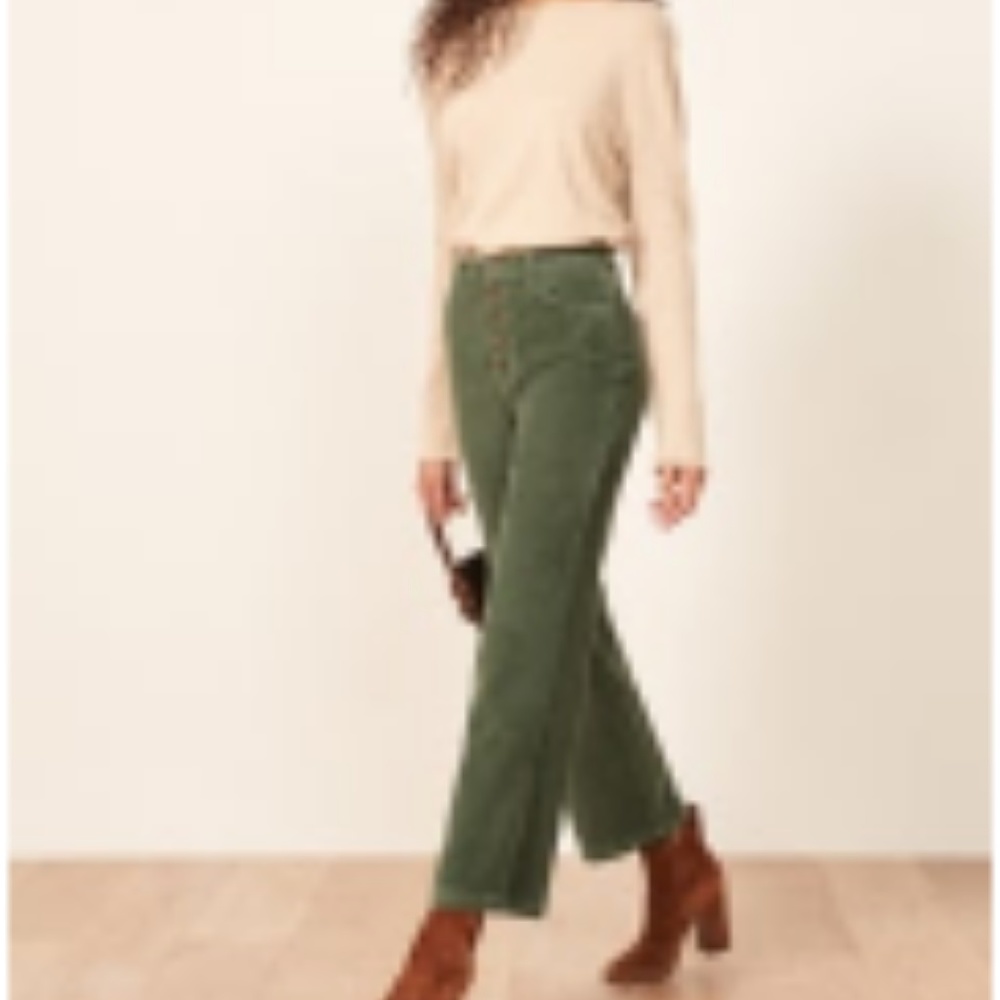 NWT Reformation Green Corduroy Austin Pant